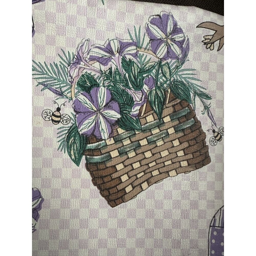 Vintage Vinyl Flannel Back Table Cloths Lilac, Hummingbird Baskets 90"x51"Oblong